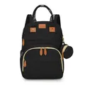 Black large capacity diaper backpack with brown leather accents and quilted stitch design - Black