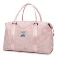 Pink large travel bag with quilted texture and colorful wavy embroidery for fitness - Pink