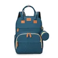 Blue large capacity diaper backpack with quilted base and small round coin purse accessory - Lake Blue