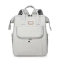 Mochila para pañales gris claro con parche de cuero My Sunshine y gran apertura - Blanco lechoso