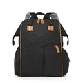 Zaino fasciatoio multifunzionale nero con trapuntatura a V e dettagli in pelle marrone - Nero