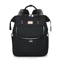 Mochila para pañales negra gran capacidad con parche de cuero y tiras reflectantes - Negro
