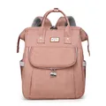 Coral pink large capacity diaper backpack with My Sunshine elephant patch and side pockets - Pink