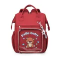 Dark red cartoon baby bag with transparent front pocket and insulated backpack design - Red