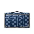 Portable waterproof diaper changing pad in navy blue with white arrow print and grey handle - Blue Base Striped