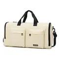 Bolso de viaje grande color blanco roto con múltiples bolsillos y asas negras - Blanco Roto