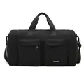 Bolsa de viaje negra con múltiples bolsillos, compartimento para zapatos y correa ajustable - Negro
