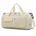 Borsone da viaggio beige capiente con tracolla rimovibile per palestra e sport - Bianco Sporco
