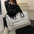 Metallic silver quilted fitness bag with large capacity and waterproof glossy finish - Silver