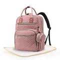 Mauve quilted diaper backpack with matching mini pouch and foldable waterproof mat - Pink