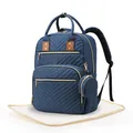 Dark blue quilted diaper backpack with matching changing mat and small round pouch - Dark Blue