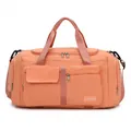 Large capacity coral orange travel duffel bag with detachable straps and shoe compartment - Pink