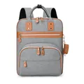 Gray and brown baby diaper backpack with multi-zipper compartments and breathable straps - Gray