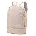 Large beige travel backpack with dry wet separation and bottom compartment - Off White