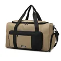 Khaki large travel duffel bag with black accents and adjustable shoulder strap - Khaki