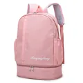 Pink waterproof dry wet separation travel backpack with shoe compartment and side pockets - Pink