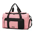 Pink large capacity fitness travel bag with black straps and detachable shoulder strap - Pink