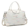 White large travel tote with geometric texture and colorful embroidery detail - Off White