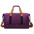 Borsa fitness viola con manici arancioni, scomparto principale e tasca per scarpe - viola-rosso