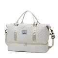 Borsa da viaggio trapuntata bianco crema con tracolla rimovibile e scomparto scarpe - Bianco Sporco