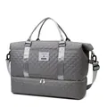 Borsa da viaggio trapuntata grigio scuro con scomparto scarpe e tracolla regolabile - Grigio chiaro