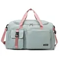 Gran bolsa de viaje verde menta con correas rosas para gimnasio, deporte y viajes cortos - Verde y Rosa