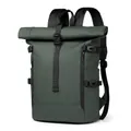 Waterproof roll-top business travel backpack in forest green matte finish - Green