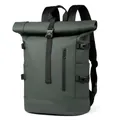 Waterproof roll-top business backpack in dark green matte finish for travel - Green