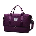 Purple quilted travel bag with shoe compartment and dry wet separation design - Fuschia