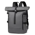 Waterproof roll-top business backpack in dark grey matte fabric for professional travel - Gray