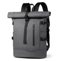 Dark gray minimalist waterproof roll-top backpack with functional side buckles and matte finish - Gray