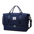 Quilted navy blue gym bag with bottom shoe compartment and adjustable shoulder strap - Dark Blue