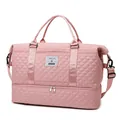 Pink quilted travel bag with double-layer design and separate shoe compartment - Pink
