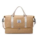 Khaki quilted travel duffel bag with double handles and separate shoe compartment - Khaki
