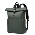 Waterproof roll-top backpack in matte olive green with adjustable straps and front zipper - Green