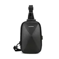Black carbon fiber texture men's chest bag with combination lock and USB port - Black