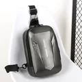 Men's hard shell crossbody chest bag with silver carbon fiber texture and security lock - Gray