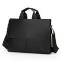 Borsa da lavoro nera da uomo in pelle martellata con manici e tracolla rimovibile - Nero