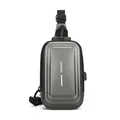 Silver grey hard shell sling bag with carbon fiber texture and secure code lock - Gray