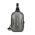 Fashion carbon fiber texture chest bag with TSA lock and USB charging port for men - Gray