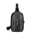 Black anti-theft hardshell chest bag with carbon fiber texture and USB port - Black