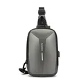 Men's grey polyhedron hardshell sling bag with carbon fiber texture and USB port - Gray