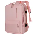 Pink large-capacity travel backpack with multiple compartments and side buckles - Pink