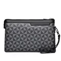 Men's business clutch bag with grey and black geometric triangle patterns and wrist strap - Black