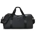 Borsa sportiva nera impermeabile con stampa di lettere bianche e tracolla regolabile - Nero