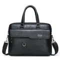 Borsa business da uomo in pelle nera con doppi manici e tracolla regolabile - Nero con Logo