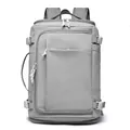 Grey minimalist outdoor backpack with USB port and large capacity main compartment - Gray