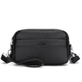 Schwarze Herren Umhängetasche aus Leder mit Lychee-Muster und verstellbarem Nylon-Schultergurt - Litchi-Struktur Schwarz / Schwarz