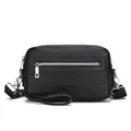 Heren premium zwarte lederen crossbody tas met zilveren hardware en HCDS reliëf logo tag - Zwart