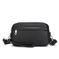Borsa a tracolla classica da uomo in pelle PU nera con texture litchi e zip - Nero